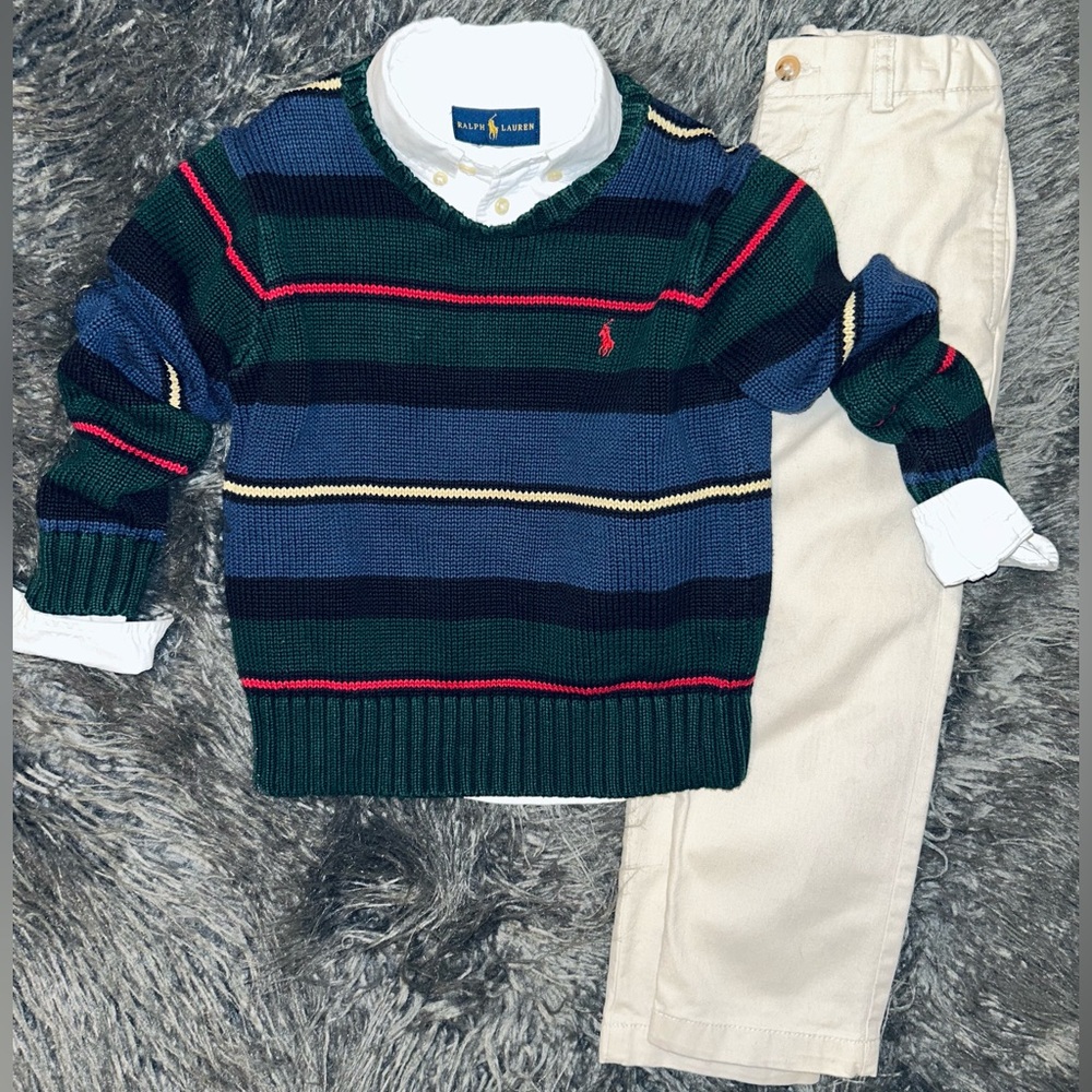 Ralph Lauren Knit Striped Sweater w/Polo Ralph Lauren White Button Down (4T)